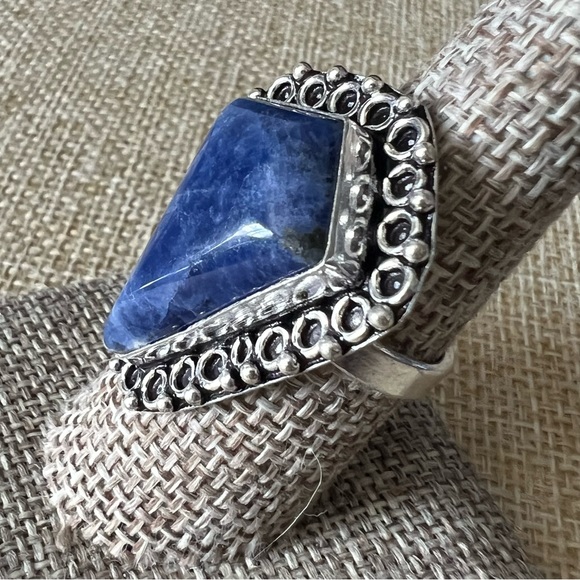 New Blue Sodalite Gemstone Crystal Sterling Silver Overlay Ring Size 8 - Picture 4 of 9